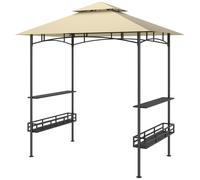 Outsunny Tonnelle de Barbecue, auvent de réception pour Jardin, Crochet au Plafond étagères et paniers de Rangement latérales Structure en métal galvanisé 240 x 150 x 257 cm Beige