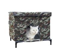 Abri pour chat extérieur : protection contre les intempéries isolée, coque à base surélevée, abri félin pour les saisons froides, enclos de protection avec vue claire | Pour patio, balcon, patio