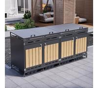 Abri pour poubelles avec Couvercle hydraulique, Habillage Vertical Aspect Bois, aération à Fentes oblongues, Armoire de Rangement de Jardin en Fer avec Serrure