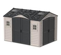 Duramax Apex Pro Plus 10.5 x 8 (8,02 m²) Abri de Jardin en Plastique avec 2 Portes Doubles, Kit de Fondation, 2 Fenêtres Fixes et 2 Lucarnes, Abri de Stockage avec Structure de Toit Solide en Métal