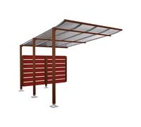 Abri vélos Modulo bardages en stratifié compact Aspect Corten - Stratifié acajou - compl + bardage de fond - Sur platines - Prof 3400mm - PROCITY - 599218.S025.ACAJ