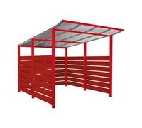 Abri vélos Modulo bardages en stratifié compact RAL3020 - Stratifié acajou - Initial + bardage de fond et latéraux - Scellement direct - Prof 3400mm - PROCITY - 529216.3020.ACAJ