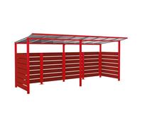 Abri vélos Modulo bardages en stratifié compact RAL3020 - Stratifié chêne clair - initial + compl + bardages de fond et latéraux - Scellement direct - Prof 2000mm - PROCITY - 529214.3020.CHEC