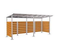 Abri vélos Modulo bardages en stratifié compact RAL7044 - Stratifié chêne clair - initial + compl + bardages de fond et latéraux - Sur platines - Prof 2000mm - PROCITY - 599214.7044.CHEC