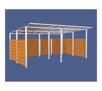 Abri vélos Modulo bardages en stratifié compact RAL9010 - Stratifié chêne clair - initial + compl + bardages de fond et latéraux - Scellement direct - Prof 3400mm - PROCITY - 529217.9010.CHEC