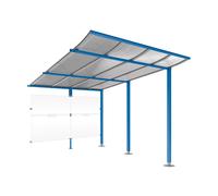 Abri vélos Modulo bardages en verre RAL5010 - compl + bardage de fond - Sur platines - Prof 3400mm - PROCITY - 599192.5010