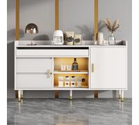 Abrihome Buffet d'appoint - 140x38x76 cm avec 3 tiroirs, 2 compartiments et porte vitrée mobile, éclairage LED, blanc