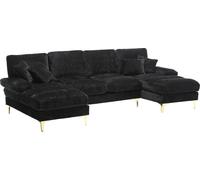 Abrihome Canapé d'angle sectionnel en U Canapé pour 4 personnes avec fonction de couchage, chenille - noir