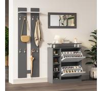 Abrihome Ensemble de vestiaires, armoire à chaussures 80 x 25 x 96.5 cm, y compris miroir, 2 panneaux muraux et une étagère murale, vestiaire d'entrée, gris