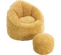 Abrihome Fauteuil-sac avec pouf, accoudoirs incurvés, en mousse à mémoire de forme, chenille, jaune