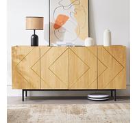 Abrihome Sideboard Commode Buffet-78x160x40cm avec 4 portes, armoire au sol avec espace de rangement et insert métallique, naturel