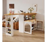 Abrihome table de bar extensible 360°pivotante, table de salle à manger debout avec armoire et LED, blanc