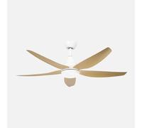ABRILA Elda Ventilateur DC 18 W Blanc/hêtre 5 pales 6 vitesses Technologie LED 2250 lm Télécommande avec mémoire et minuteur 144 cm