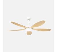 ABRILA - Ventilateur DC Tobarre 18 W | 5 pales | 6 vitesses | LED intégrée | 3 températures de lumière | Télécommande | 37/47 x 132 x 132 cm | Blanc/hêtre