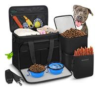 Abrimelodi Lot de 6 sacs de voyage pour chien, grande taille pour animaux de compagnie, comprend 2 gamelles pliables, 2 récipients alimentaires, 1 sac à friandises avec sac de voyage, noir