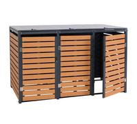 Abris Poubelles 3 Compartiments 119 X 205 X 84 Cm Wpc Métal 109kg Aspect Teck 04_0008241 Multicolore