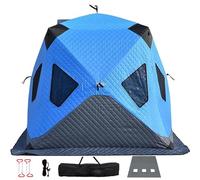 Abriteur de pêche à la Glace de 3 à 4 Personnes, Tente de cabane à Glace Portable avec Plancher et cuisinière à poêle, bidonville Thermique à Vent avec 7 fenêtres, Ancres, Configuration Facile