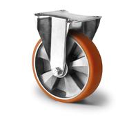 Abrollwerk Roulette fixe robuste 200 mm - Charge maximale 600 kg - Jante en aluminium et surface de roulement en polyuréthane - Roulette industrielle rigide avec double roulement à billes - Roulette