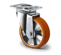 Abrollwerk Roulette pivotante fortes charges sans frein, jante aluminium, polyuréthane, diamètre 125 mm, double roulement à billes, charge dynamique 500 kg (roulette pivotante sans frein)