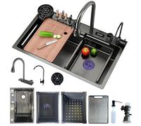 aBrstheco Evier de Cuisine en Acier Inoxydable avec Robinet Mitigeur Multifonction et Douchette Extractible à 3 Jets Panier Filtrant et Planche à Découper(Spüle-2)