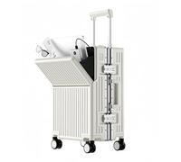 ABS + PC rigide avec roues universelles, double verrouillage, valise à roulettes, porte-gobelet, valise, ouverture frontale, grande capacité, blanc, 39cm*24cm*57cm, Moderne et minimaliste