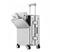 ABS + PC rigide avec roues universelles, double verrouillage, valise à roulettes, porte-gobelet, valise, ouverture frontale, grande capacité, argenté, 39cm*24cm*57cm, Moderne et minimaliste