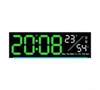 ABS Wall Clock LED Display Date W lue(black+green) | Bright LED numbers, easy read day/night, white finish, alarm pour temp display, clear visibility