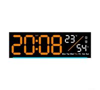 ABS Wall Clock LED Display Date W lue(black+orange) | Bright LED numbers, easy read day/night, white finish, alarm pour temp display, clear visibility