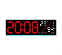 ABS Wall Clock LED Display Date W lue(black+red) | Bright LED numbers, easy read day/night, white finish, alarm pour temp display, clear visibility