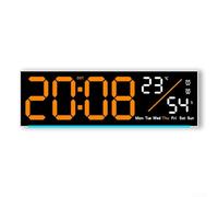 ABS Wall Clock LED Display Date W lue(white+orange) | Bright LED numbers, easy read day/night, white finish, alarm pour temp display, clear visibility