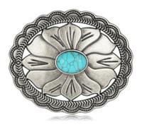 Absbolo Boucles de ceinture western pour femme - Motif floral turquoise - Boucle de ceinture rodéo cowboy - Argenté