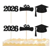 Abschlussfeier Deko - 2026 | Kuchentopper - Graduation Picks Centerpieces - Deko Stecker für Blumenstrauß Buffet Schule Party Gold Schwarz Glitzer 24er Pack Edel 190 Zeichen 2026