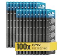 ABSINA 100x Pile CR2450 3V Lithium - Pile CR 2450 étanches & Longue durée - Pile 2450 Lithium 3V, Piles CR2450, Piles 2450