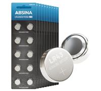 ABSINA 100x Piles Bouton AG12 LR43 - Pile LR43 alcalines 1,5V Anti-fuites et Longue durée de Vie - LR 43/186 / LR1142 / L1142 / V12GA / GPA76 / RW84 - Pile Bouton LR43