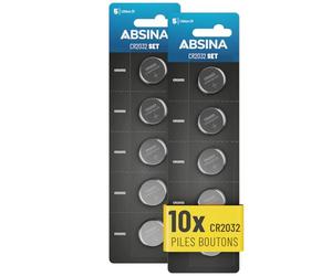 ABSINA 10x Pile CR2032 3V Lithium - Piles 2032 Lithium 3V Longue durée & étanches - Piles CR2032 pour clés de Voiture etc. - Pile CR 2032 Pile Bouton