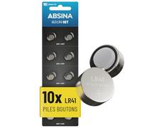 ABSINA 10x Pile LR41 AG3-1,5V Alcaline étanche avec Longue durée - LR736 / L736 / G3 / G3A / 3GA / 192 / GP192 / V3GA / RW87 - Piles LR41, LR41 Pile Bouton, Pile LR41 pour thermometre, Pile LR 41