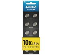 ABSINA 10x Pile LR44 AG13-1,5V Alcaline étanche & Longue durée - LR1154 / L1154 / L1154F / G13 / G13A / 13GA / 157 / V13GA / PX76A / RW82 - Piles lr44 Pile Bouton, Pile AG13, Pile A76, Pile LR 44