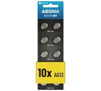 ABSINA 10x Pile LR44 AG13-1,5V Alcaline étanche & Longue durée - LR1154 / L1154 / L1154F / G13 / G13A / 13GA / 157 / V13GA / PX76A / RW82 - Piles lr44 Pile Bouton, Pile AG13, Pile A76, Pile LR 44