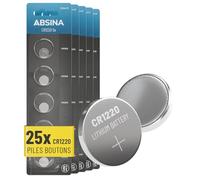 ABSINA 25x Piles CR1220 Bouton 3V Lithium - Pile CR 1220 Voiture Anti-Fuite & Longue durée - Piles CR1220 3V Clef Voiture, Montre & Plus