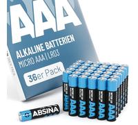 ABSINA 36x Piles AAA Pack Grande 1,5V Alcaline - Pile AAA Longue durée pour télécommande, Jouets, réveils et Plus Encore - Batterie AAA, Triple a Batterie, Petite Pile, Piles LR03, AAA Piles