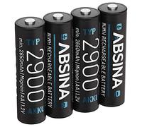 ABSINA 4X Piles Rechargeables AA 2900 NiMH 1,2V & Min. 2650mAh - Piles AA Rechargeables pour appareils à Haute consommation - Pile Rechargeable AA pour Flash, manettes Wii & Xbox - Piles Rechargeable