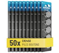 ABSINA 50x Pile CR2450 3V Lithium - Pile CR 2450 étanches & Longue durée - Piles CR 2450 Lithium 3V - Piles CR2450
