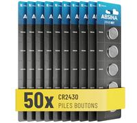 ABSINA 50x Piles 2430 Lithium 3V Longue durée - Pile CR2430 3V étanches - Pile CR 2430 - Piles CR2430 Lithium