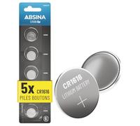 ABSINA 5X Pile CR1616 3V Lithium - Pile 1616 sans Fuite et Longue durée - Batterie CR 1616