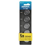 Absina Pile bouton CR2450 3 V Lithium étanche et longue durée 5 pièces