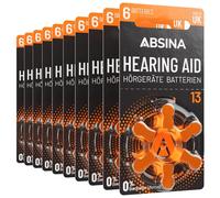 ABSINA 60x Pile 13 avec Film de Protection Facile à saisir - Piles Appareil auditif 13 Zinc air avec 1,45V - Pile Appareil auditif 13 - Pile pr48 1.45v - Piles pour Appareil auditif 13