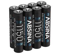 ABSINA 8X Pile Rechargeable AAA 1150 NiMH - Piles AAA Rechargeables 1,2V & Min. 1050 mAh - Piles Rechargeables AAA pour appareils à Haute consommation - Accu AAA idéales pour téléphone DECT
