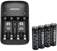 ABSINA Chargeur de Piles Rechargeables AA AAA & 9V + 4X AA 2900 Pile