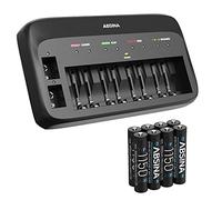 ABSINA Chargeur de Piles Rechargeables X10 pour AA, AAA & 9V + 8X 1150 Pile | Chargeur piles rechargeable avec 10 emplacements - pile pour Micro AAA, Mignon AA & accus bloc 9V NiMH