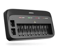 ABSINA Chargeur de Piles Rechargeables X10 pour AA, AAA & 9V - Chargeur Piles Rechargeable avec 10 emplacements - Chargeur Pile pour Micro AAA, Mignon AA & accus Bloc 9V NiMH - Chargeurs de Piles